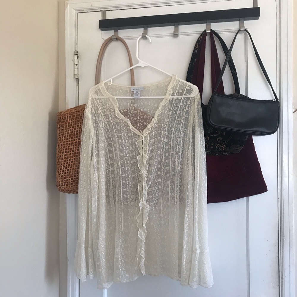 off white lace button down XL